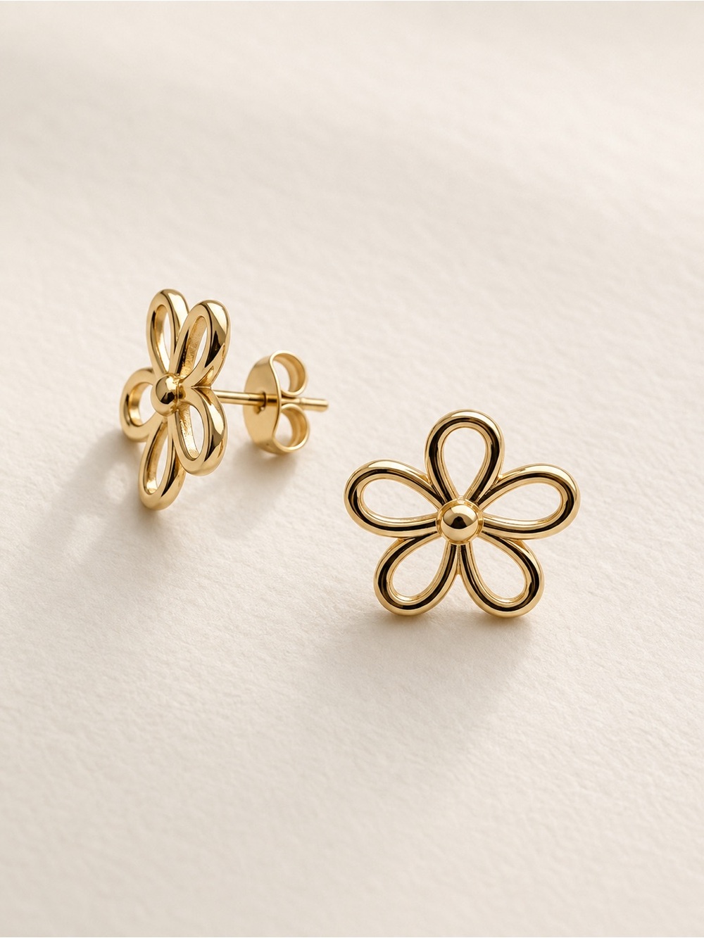 Gold Plated Flower Outline Stud Earrings - Women Jewelry Stainless Steel